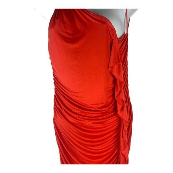Zara Red One-Shoulder Maxi Dress With Ruched Detail & Ring Accent Size L - Picture 8 of 8